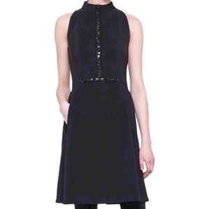 Akris Punto Black Midi Sleeveless Dress Sz 8 Embellished Cocktail Party Wedding
